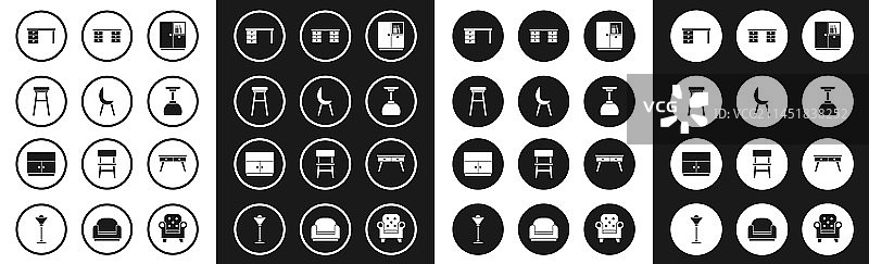 衣柜、扶手椅、办公桌、台灯套装图片素材