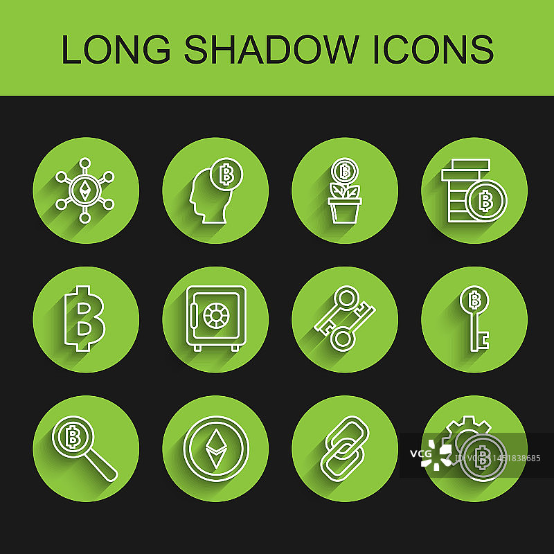 线条放大镜与比特币图片素材