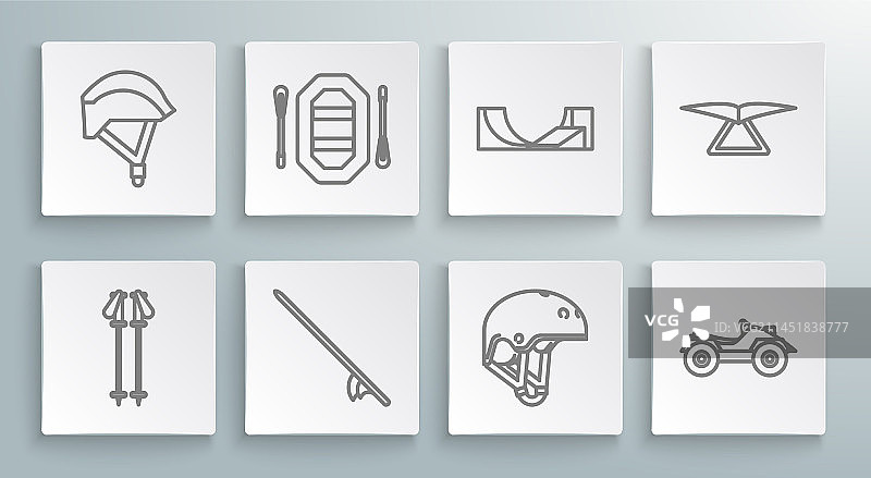 滑雪杖、皮筏艇和冲浪板banner图片素材