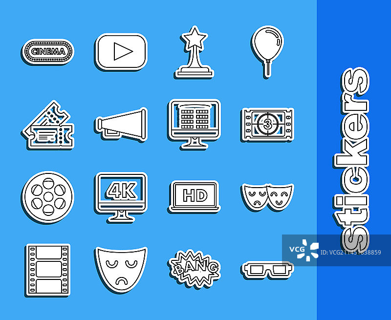 3D电影眼镜喜剧悲剧线条套装图片素材