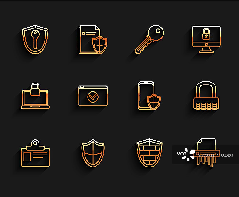 带钥匙的盾牌线条身份牌套装图片素材