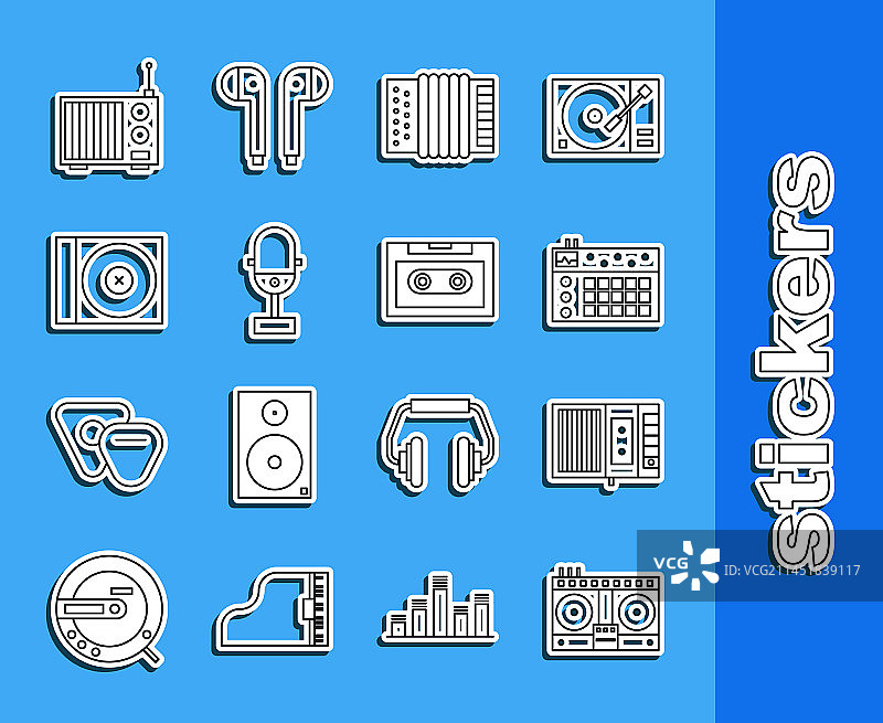 DJ遥控器播放和混合音乐线性图标图片素材