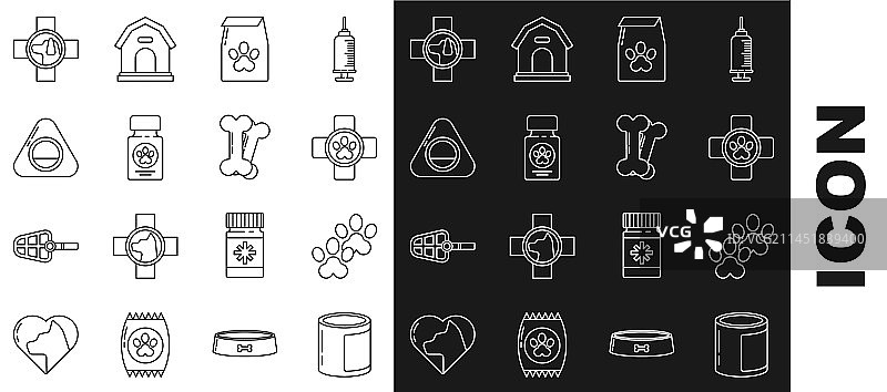宠物食品、爪印、兽医诊所等线条组合图片素材