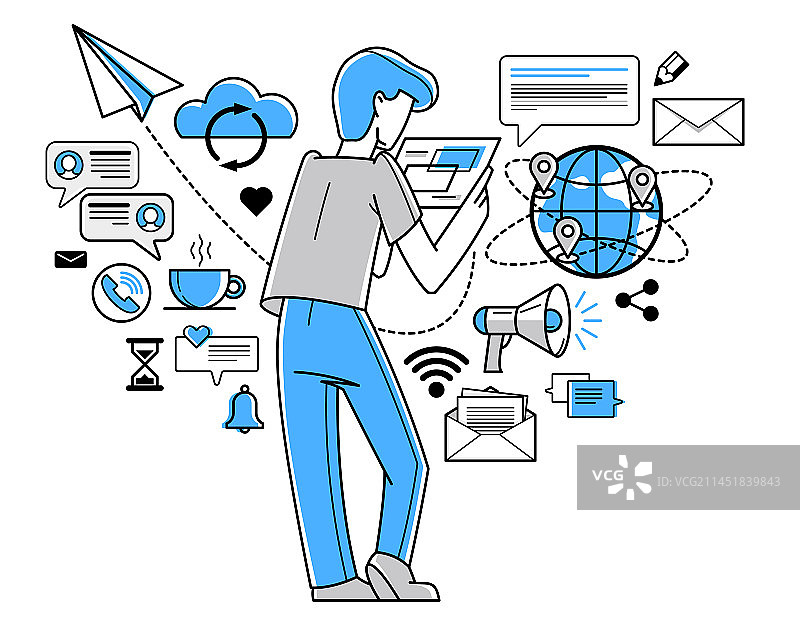 在线工作概念大纲远程虚拟图片素材