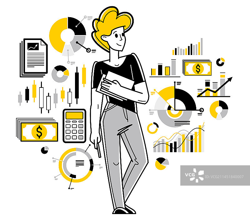 商人使用图表和大纲工作图片素材