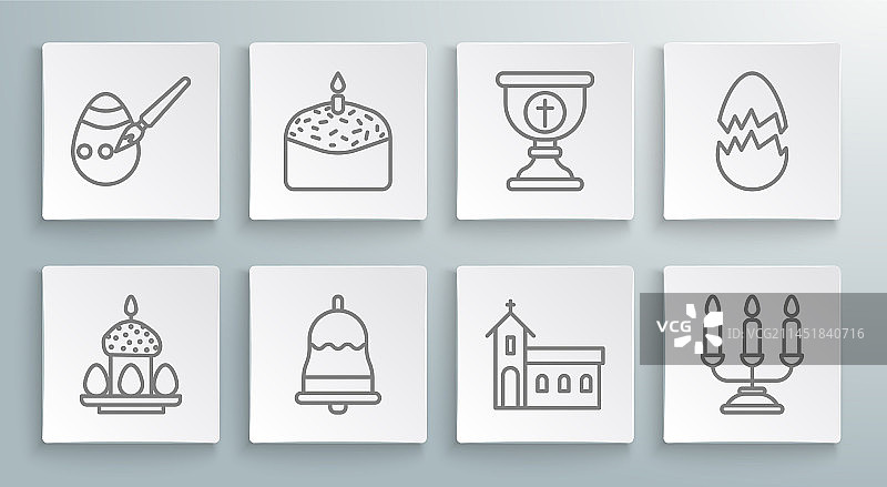 复活节蛋糕、彩蛋、蜡烛线条设计图片素材