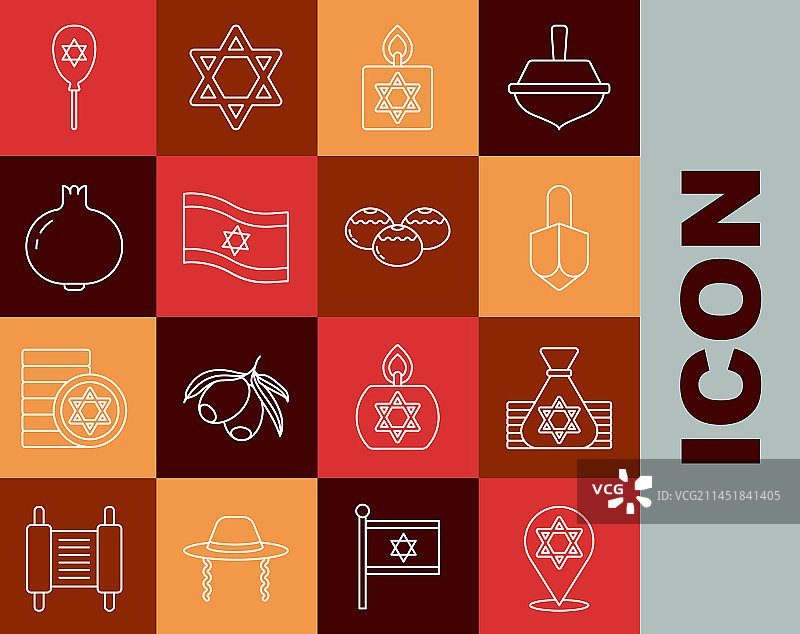 大卫之星犹太钱袋光明节线条图片素材