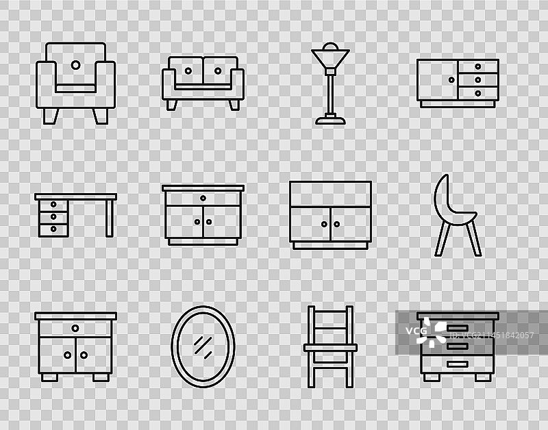 线条集 家具 卧室床头柜落地灯镜子图片素材