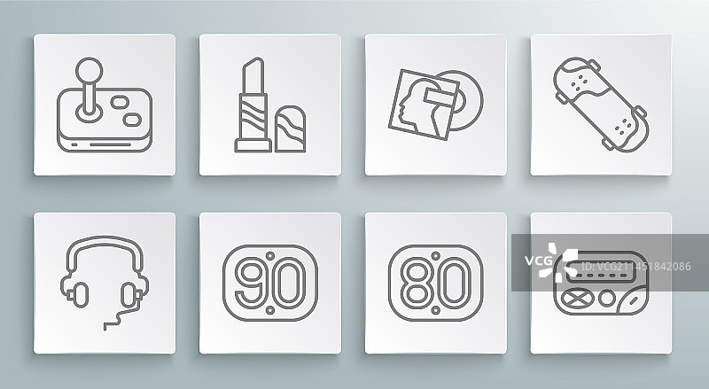 耳机口红90年代复古80年代线条组合图片素材