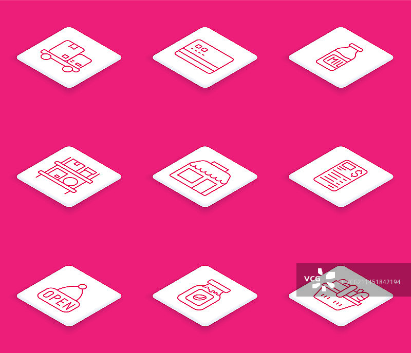 手推车纸箱信用卡瓶子图标图片素材