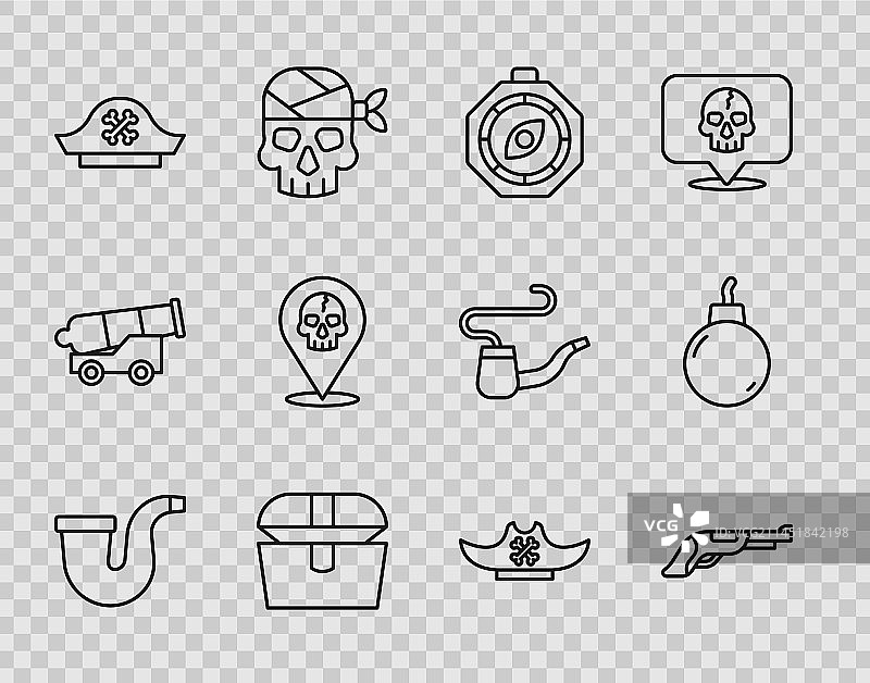 烟斗老式手枪指南针线条组合图片素材