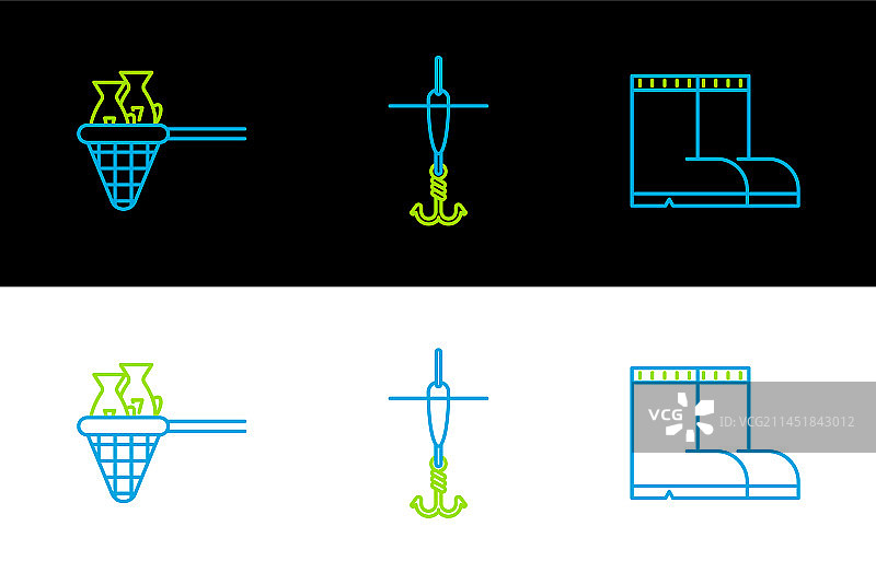 渔网鱼钩钓鱼靴图标图片素材