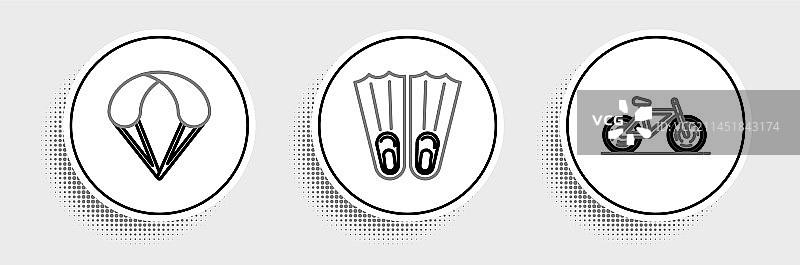 自行车降落伞和橡胶脚蹼线条图标图片素材