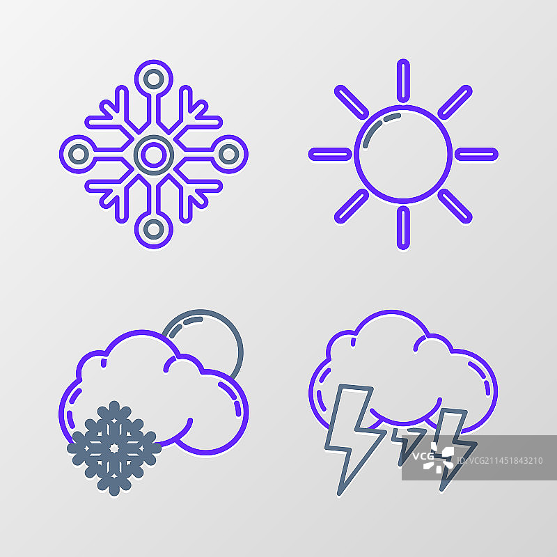 雪天多云晴天风暴线条图标合集图片素材