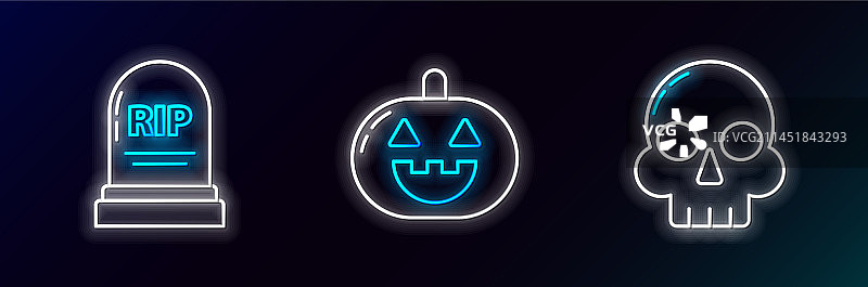 万圣节系列图标：骷髅头、墓碑与南瓜图片素材