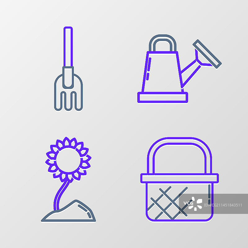 购物篮、向日葵和喷壶组合图片素材