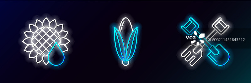 铲子和耙子向日葵和玉米图标图片素材