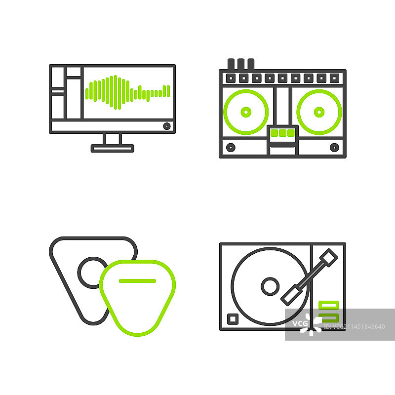 黑胶播放器黑胶唱片吉他线条组合图片素材