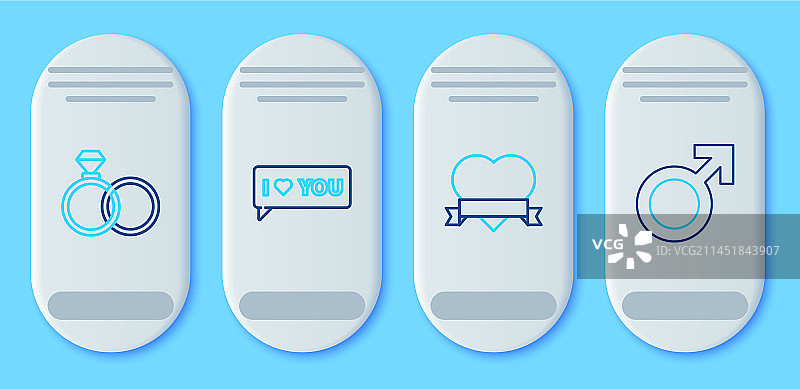 我爱你红心对话气泡线条集合图片素材