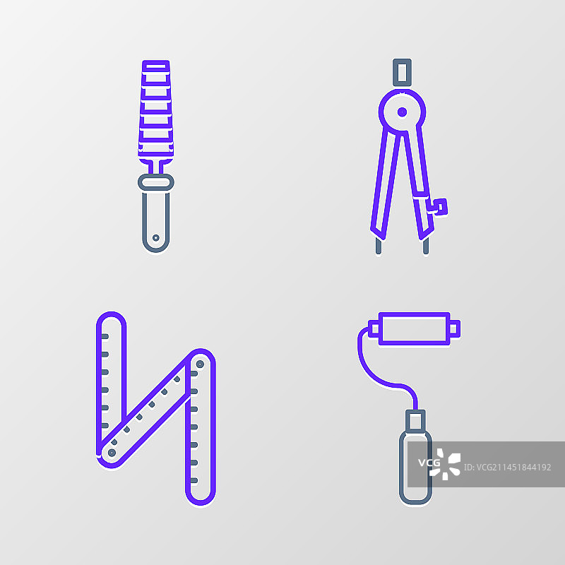 油漆滚筒刷和折叠尺线条组合图片素材