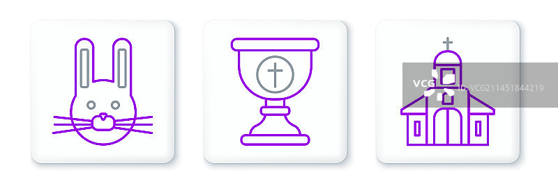 教堂建筑、复活节兔子等线条图标图片素材