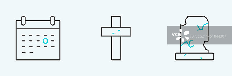 带墓碑日历死亡的古老坟墓线条图片素材