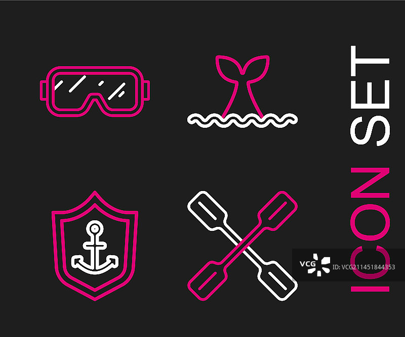 船桨、船锚、鲸鱼尾巴盾牌图片素材