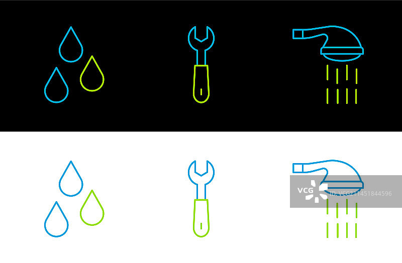 成套线条：淋浴水滴和扳手图片素材