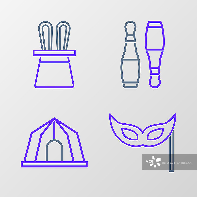 节日面具马戏团帐篷保龄球瓶线条组合图片素材