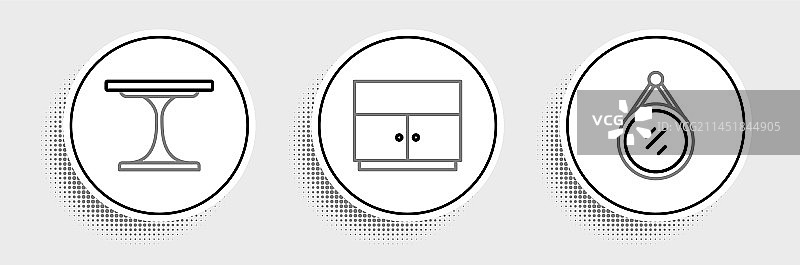 线条风格：镜子、圆桌和衣柜图标图片素材