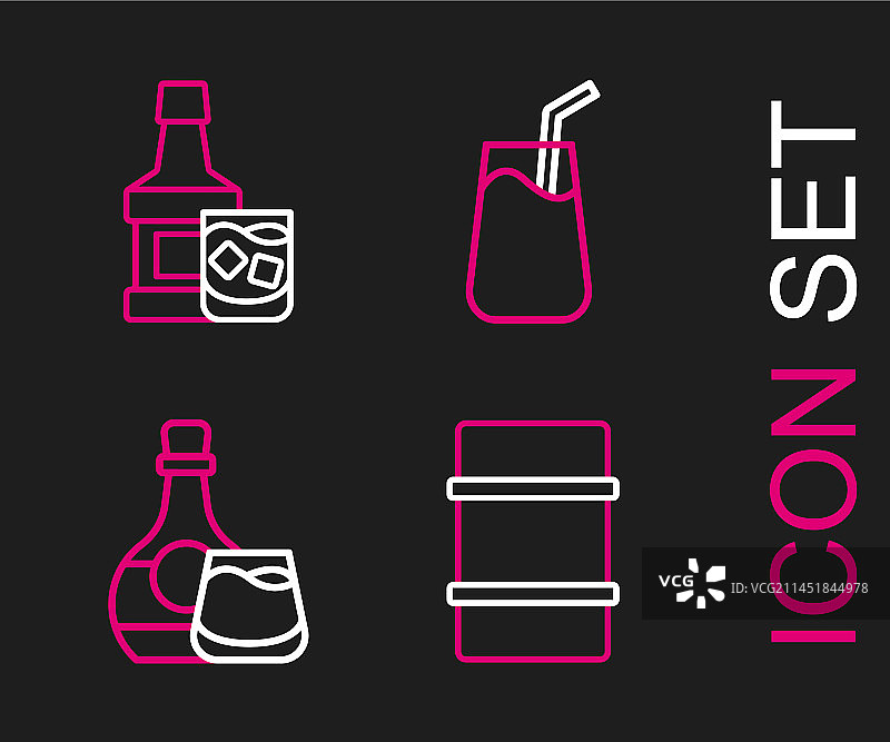 金属啤酒桶、威士忌酒瓶和玻璃杯图片素材