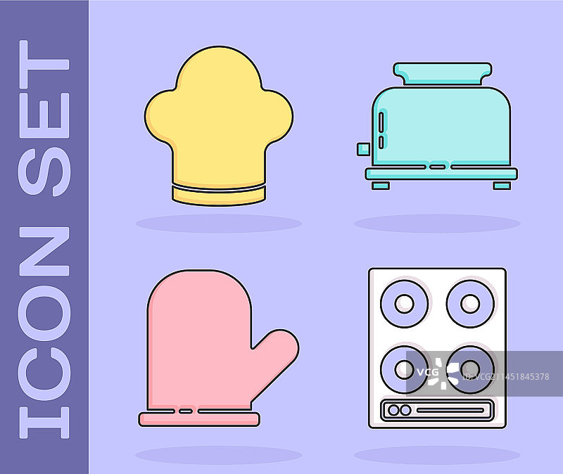 燃气灶厨师帽烤箱手套烤面包机套装图片素材