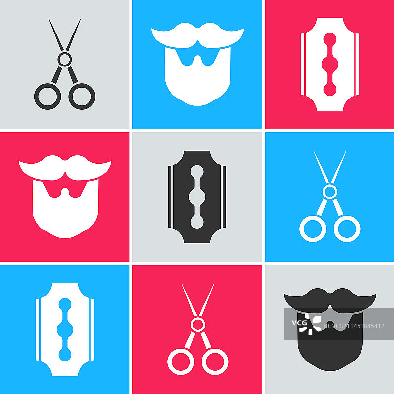 一组美发剪刀、胡须图片素材