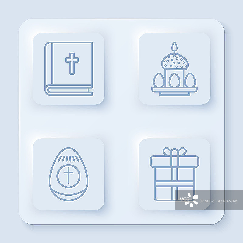 《圣经》、复活节蛋糕和彩蛋线条组合图片素材