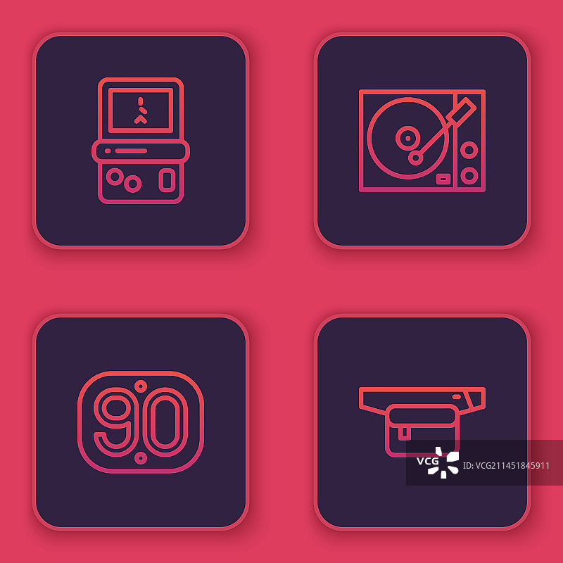 俄罗斯方块90年代复古风黑胶播放器腰包线条组合图片素材