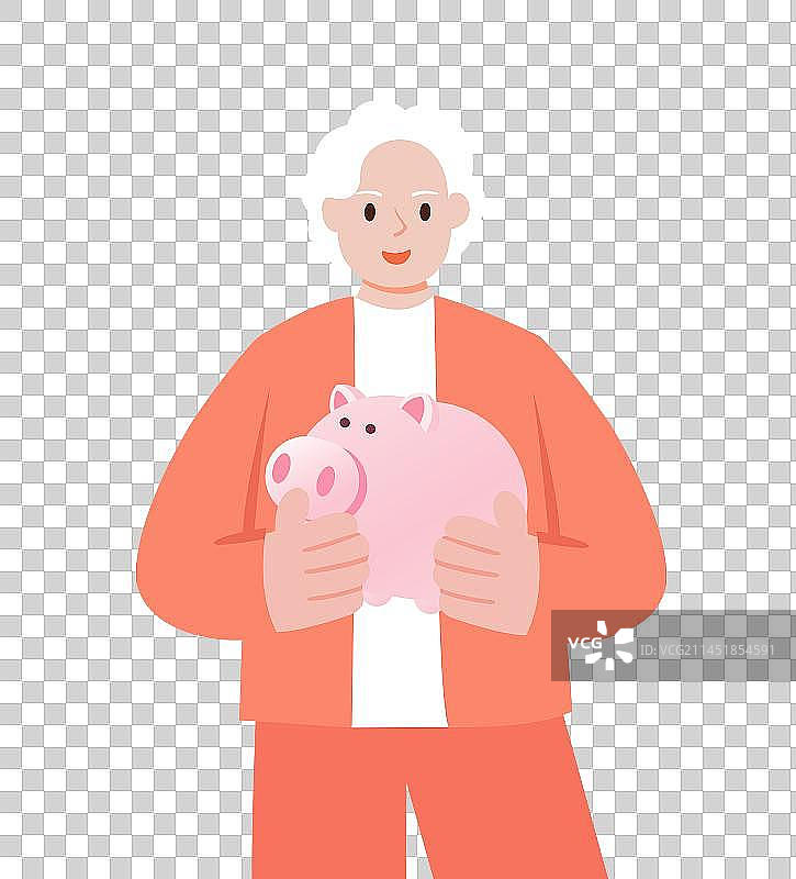 老奶奶拿着存钱罐矢量插画，高端理财股市基金互联网金融证券活动，概念赚钱金币养老基金保险老年生活图片素材