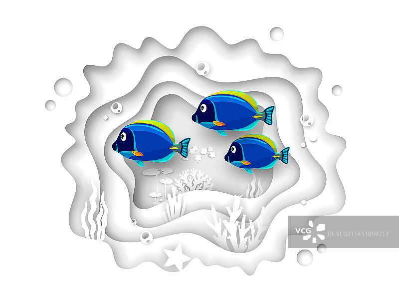水下海洋剪纸景观热带鱼图片素材