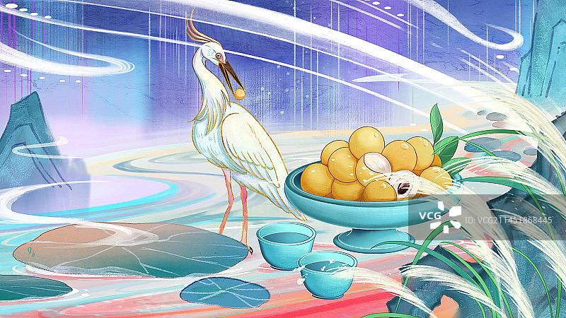 中国风唯美山水意境插画图片素材