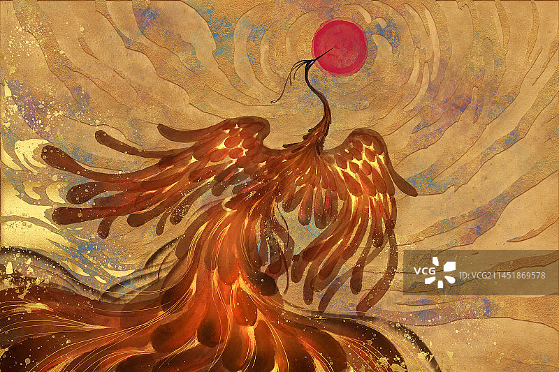 凤凰飞天岩彩图片素材