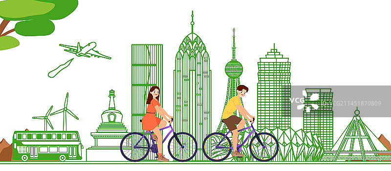 绿色智能青海西宁城市建筑插画图片素材