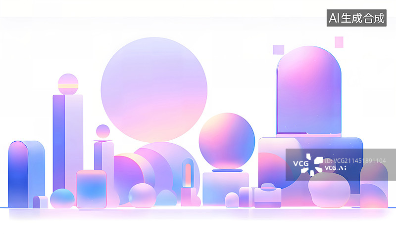 【AI数字艺术】圆球体正方体长方体几何形状渐变色插画图片素材