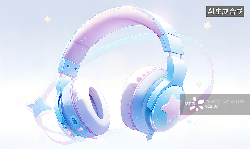 【AI数字艺术】蓝牙头戴耳机星星时尚数码产品插画图片素材
