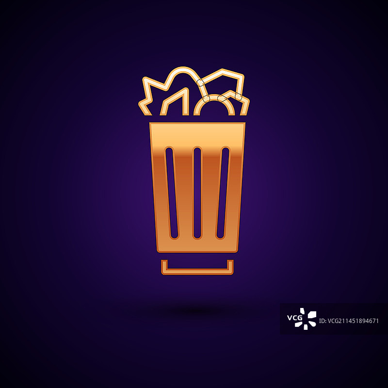 金色满垃圾桶图标（黑色背景）图片素材