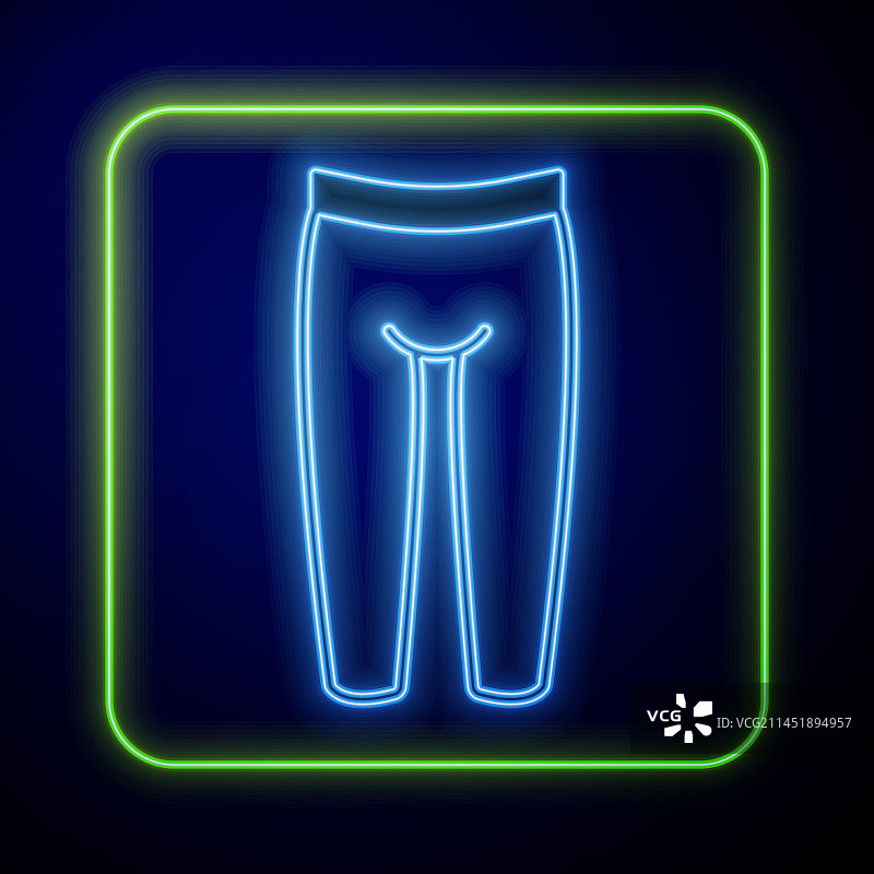 蓝色背景上的霓虹灯发光绑腿裤图标图片素材