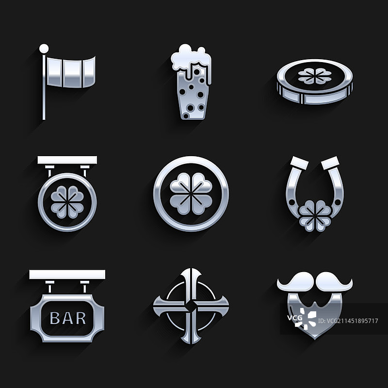 带四叶草凯尔特十字架的金币套装图片素材