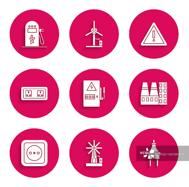 配电盘、风力涡轮机和电源插头图片素材