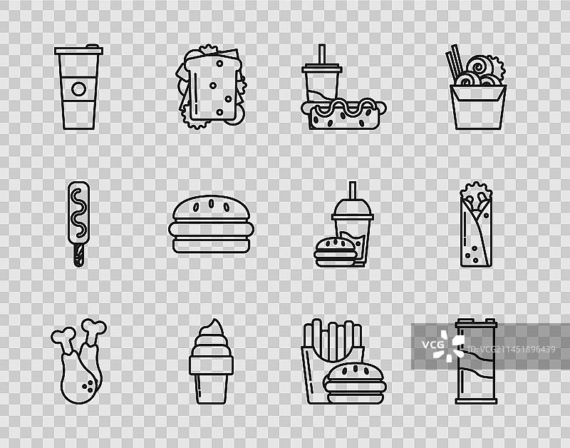 鸡腿、苏打水罐、纸杯线条素材图片素材