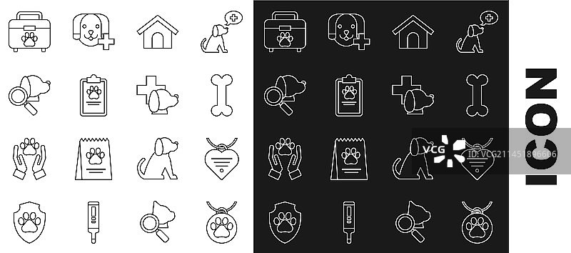 带名牌爱心狗骨头项圈线性图标图片素材