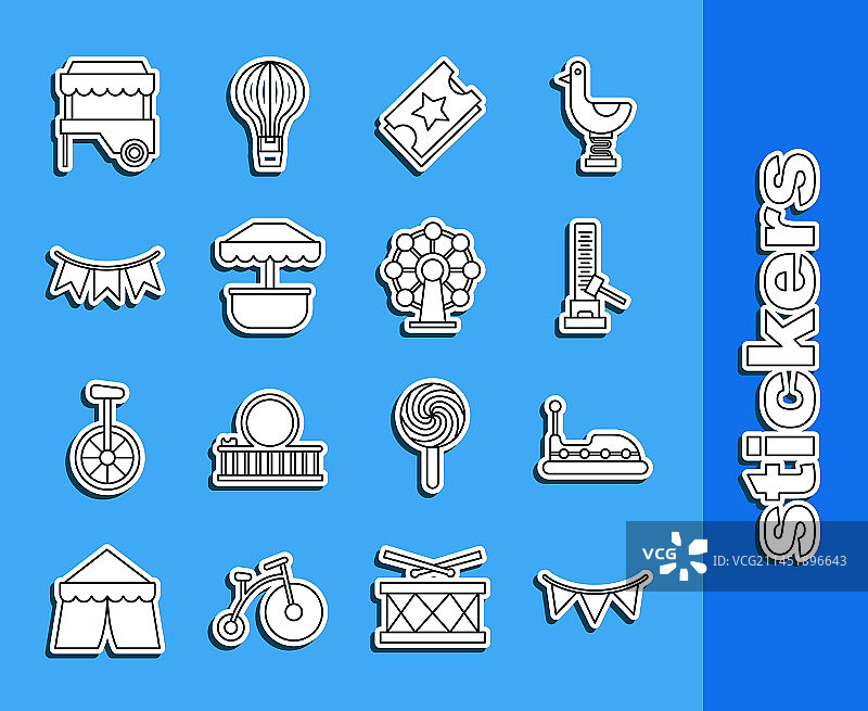 嘉年华彩带旗帜碰碰车线性组合图片素材