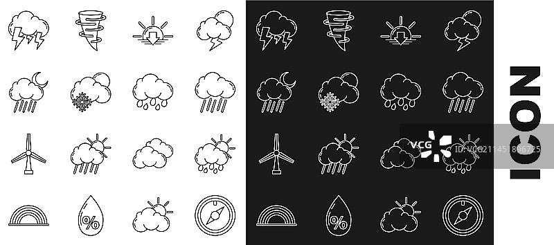 风玫瑰雨和太阳云线条图片素材